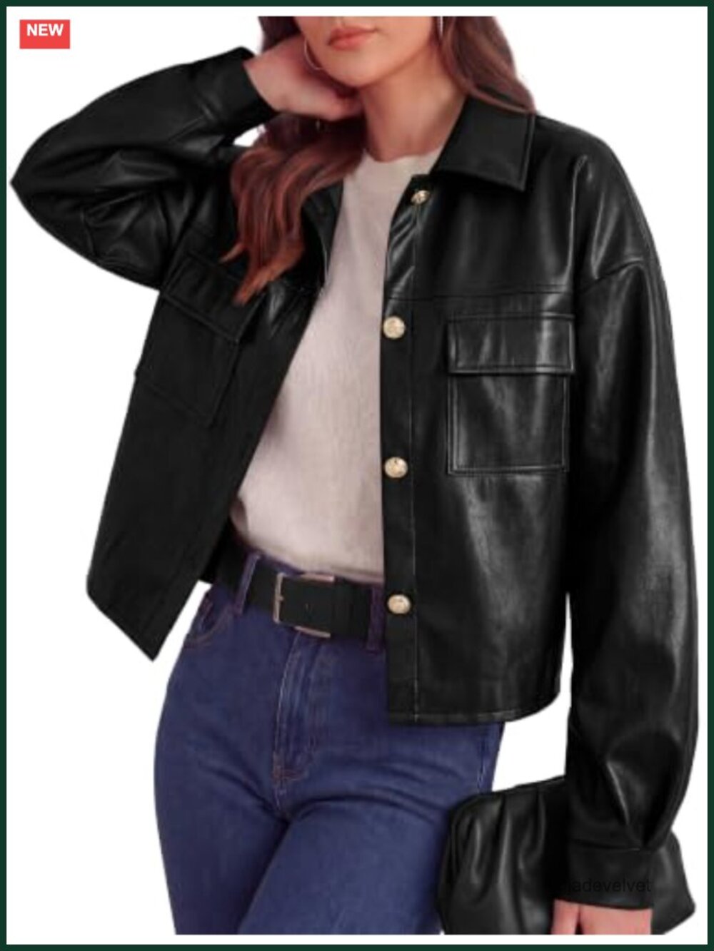 Women's Faux Leather Button Down Bomber Jacket Cropped